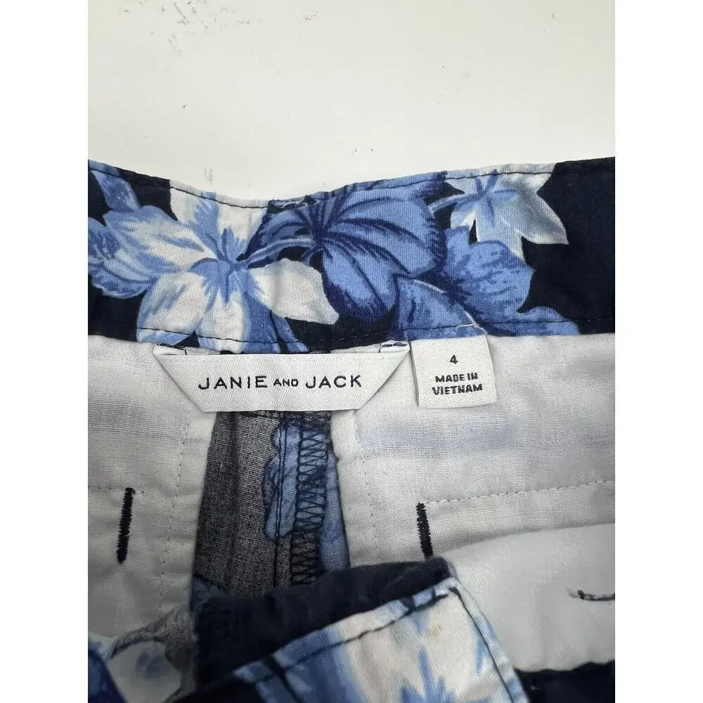 Janie and Jack Boy’s Blue Hawaiian Cotton Shorts Adjustable Waist Size 4